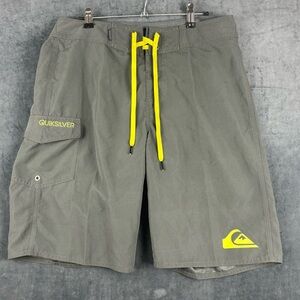 Quiksilver VERY Y2K Charcoal Board Shorts with Neon Yellow Details Sz 30